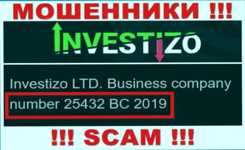 Investizo LTD internet аферистов Investizo было зарегистрировано под вот этим рег. номером: 25432 BC 2019