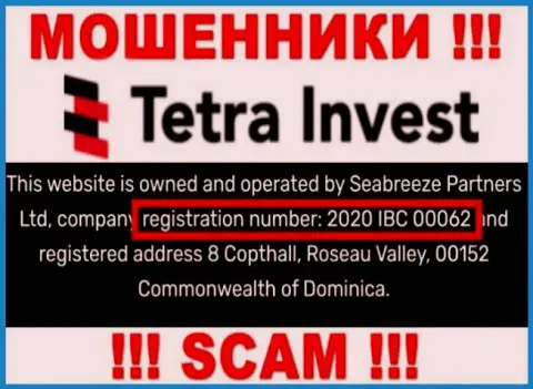 Номер регистрации internet аферистов Tetra Invest, с которыми довольно-таки опасно работать - 2020 IBC 00062