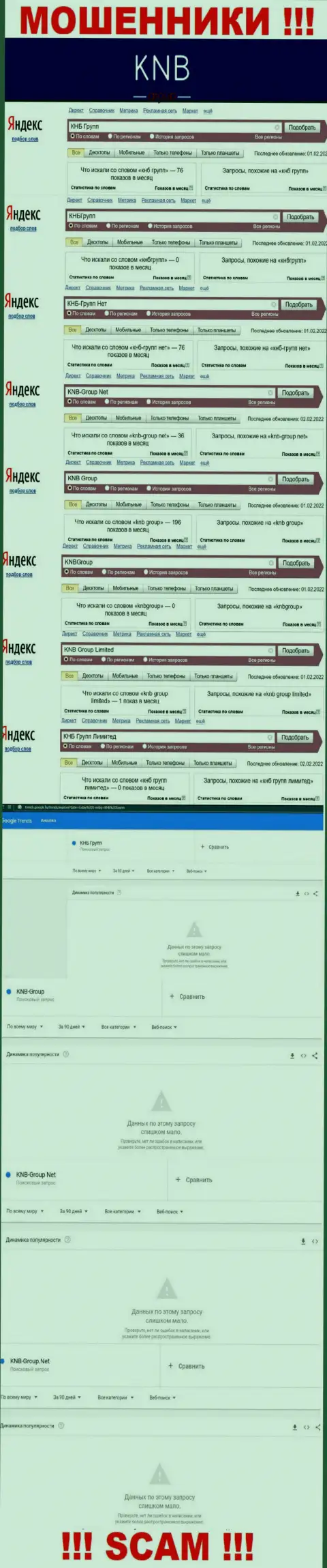 Скриншот результата онлайн-запросов по противоправно действующей компании КНБ Групп