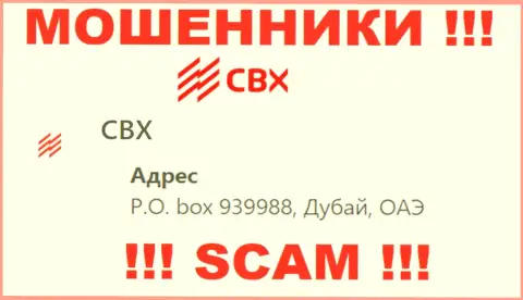 Адрес регистрации CBX в оффшоре - P.O. box 939988, Dubai, United Arab Emirates (инфа позаимствована с сайта мошенников)