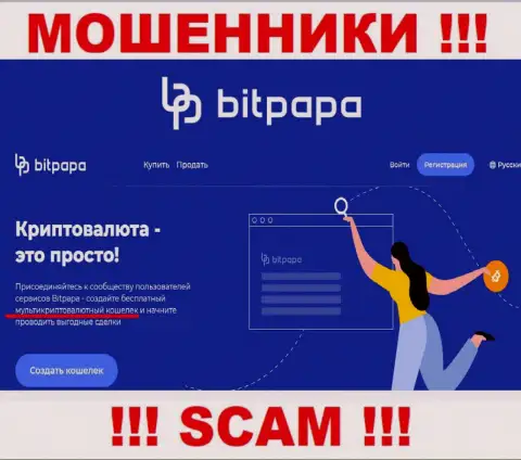 Направление деятельности незаконно действующей организации БитПапа - это Криптовалютный кошелек