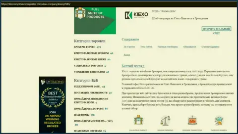 Обзорный материал о условиях для спекулирования Форекс брокерской организации KIEXO, расположенный на ресурсе директори финансмагнатес Ком