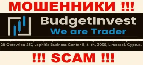 Не имейте дело с организацией BudgetInvest Org - указанные internet махинаторы сидят в оффшорной зоне по адресу: 8 Octovriou 237, Lophitis Business Center II, 6-th, 3035, Limassol, Cyprus