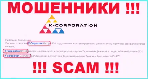 Юр лицом, владеющим интернет-мошенниками K-Corporation, является K-Corporation Group