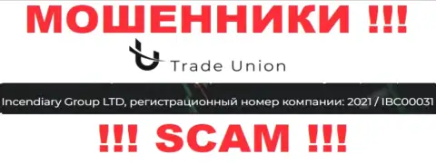 Рег. номер мошенников Trade Union, приведенный у их на официальном информационном сервисе: 2021 / IBC00031