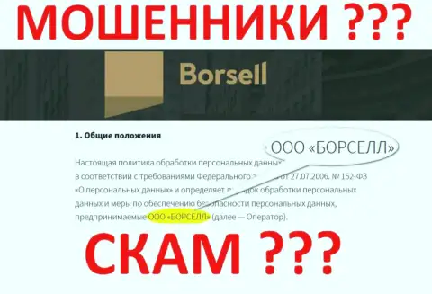 ООО БОРСЕЛЛ - это компания, управляющая махинаторами Borsell