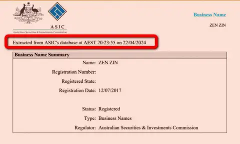 Документ, доказывающий присутствие регистрации у брокерской фирмы Зиннейра